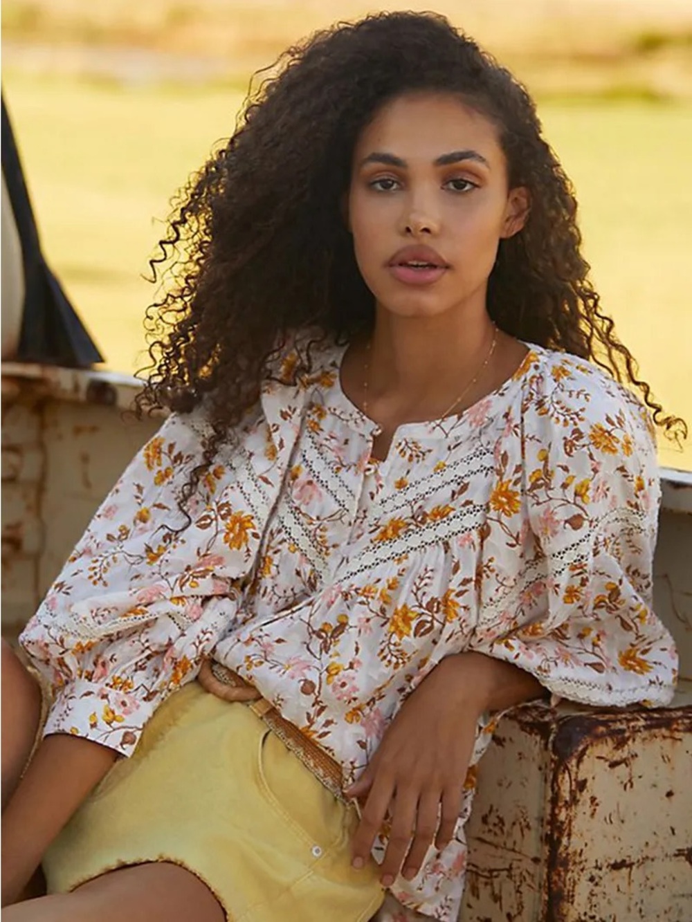 ANTHROPOLOGIE Harmony Floral Cottagecore Lace-Trim Peasant Blouse - Sz S
